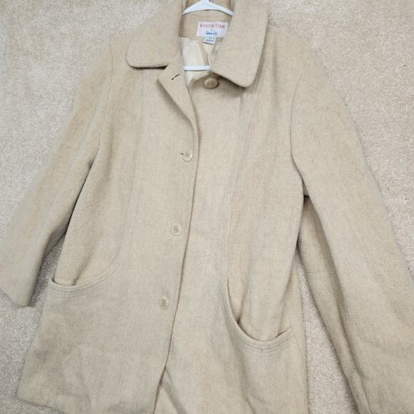 Winter Time by Hermon Kay Tan Wool Button Front Pocket Pea Coat Women's Size 10 - Picture 3 of 9